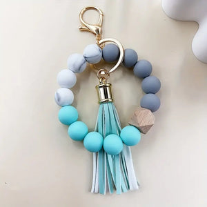 Handmade Marble Pattern Silicone Bead Keychain - Single-Color