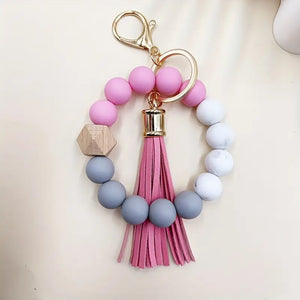 Handmade Marble Pattern Silicone Bead Keychain - Single-Color