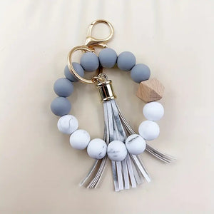 Handmade Marble Pattern Silicone Bead Keychain - Single-Color