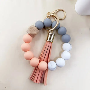 Handmade Marble Pattern Silicone Bead Keychain - Single-Color