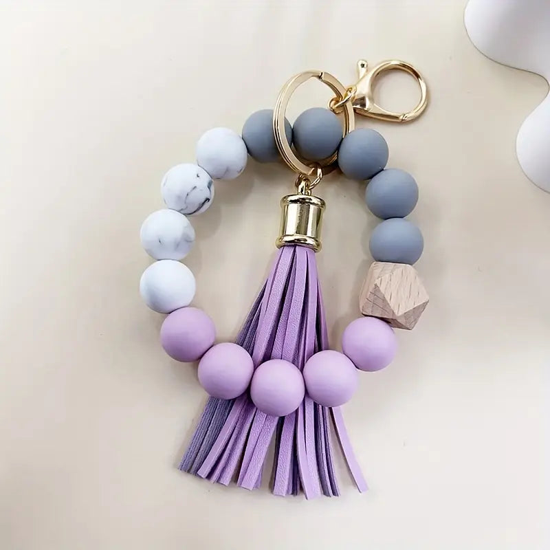 Handmade Marble Pattern Silicone Bead Keychain - Single-Color