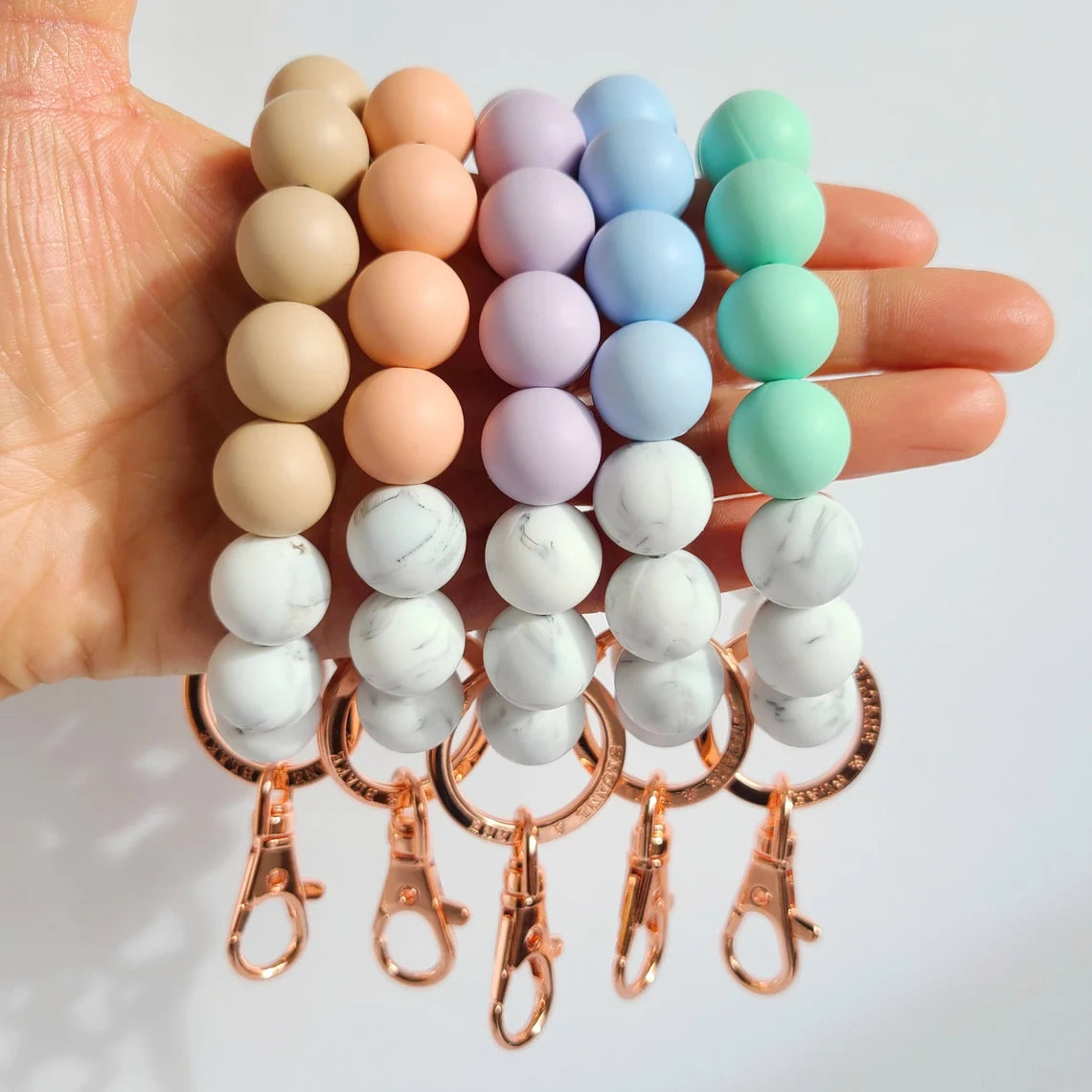 Handmade Marble Pattern Silicone Bead Keychain - Single-Color